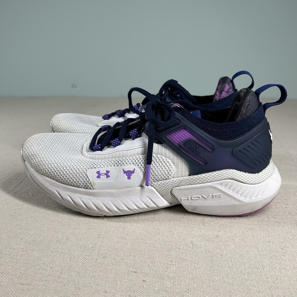 Size 9 - Under Armour Project Rock 5 Disrupt White Midnight Navy W - Picture 4 of 10